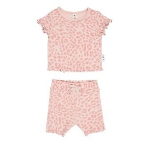 HuxBaby Animal Rib Tee + Short SetSz 12-18 Pink Leopard Spring Summer MSRP $59